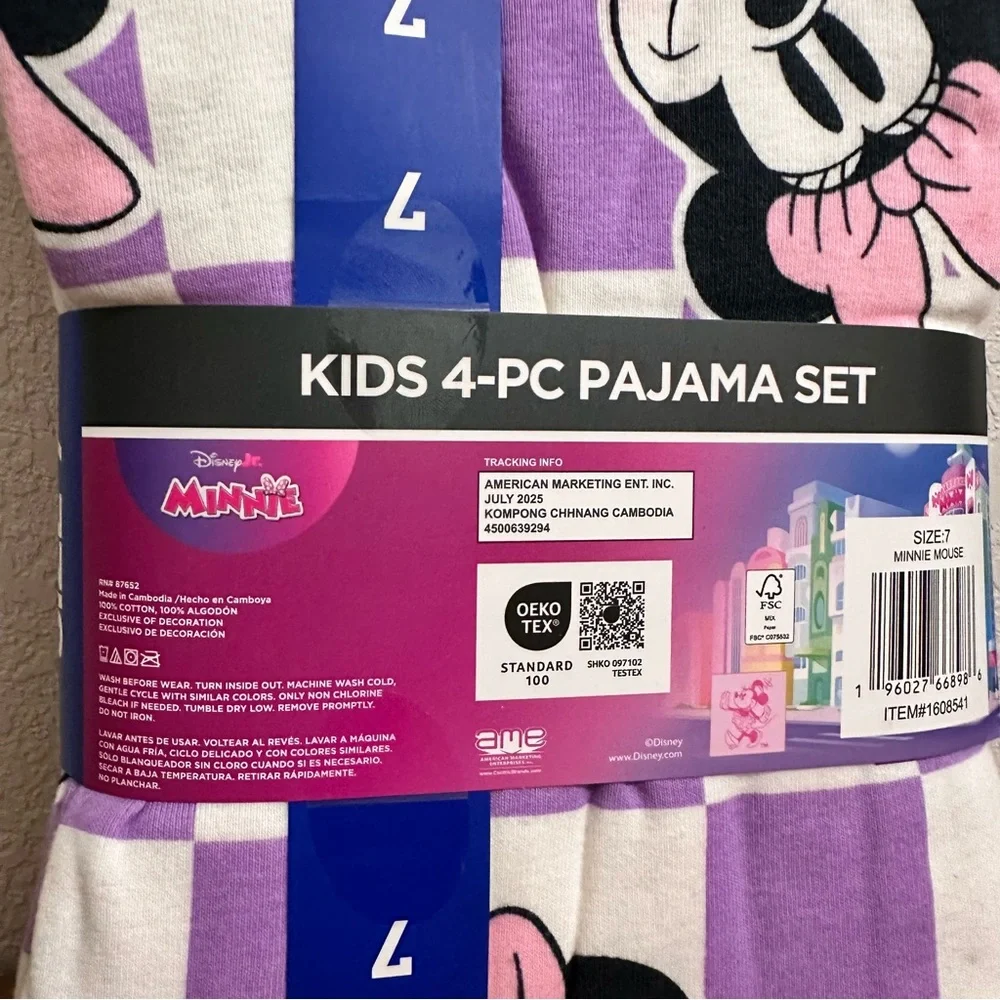 Disney Kids Girls Minnie Mouse Pajama 4 Piece Set NWT